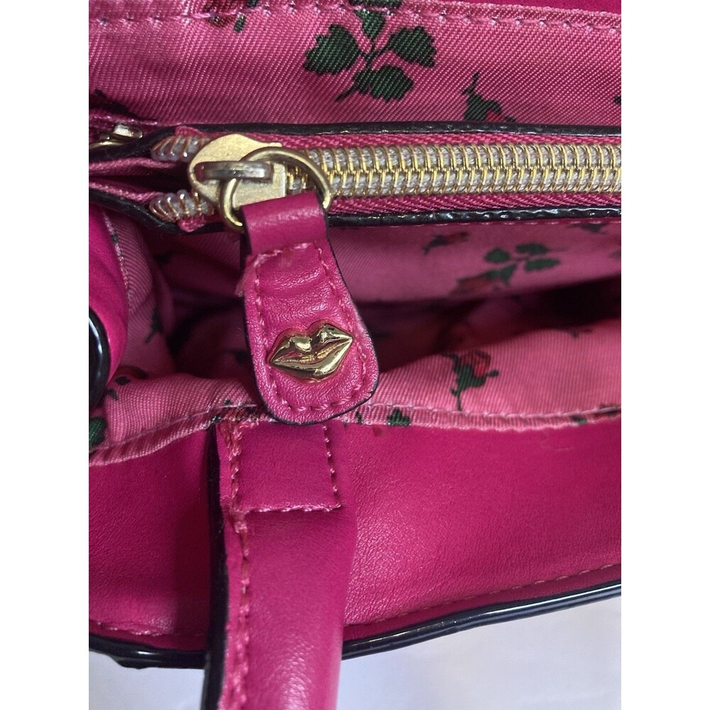 Betsey Johnson Satchel Crossbody Hot Pink Gold Telephone Coquette Barbie Glam - Picture 7 of 16